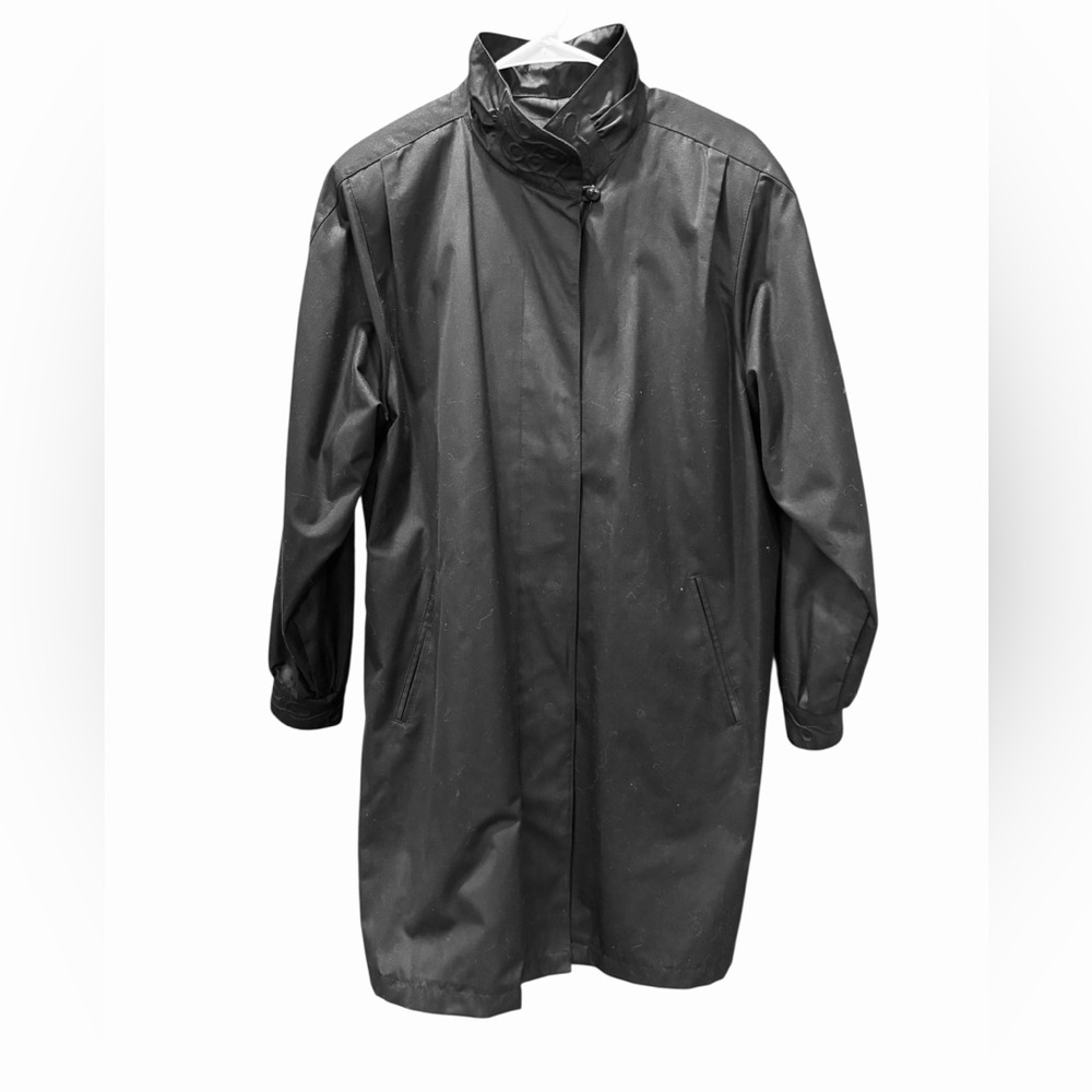 London Fog Black Raincoat with Detailed Stand Collar